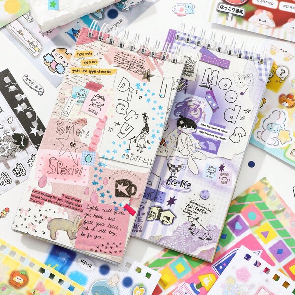 20 Sheets Cartoon Die-Cut Sticker Book, Curious Collection Booklet Stickers For DIY Junk Journal Water Bottle Laptop Phone Decoration