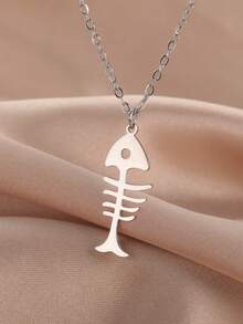 TEAMER 1 chiếc dây chuyền mặt hình xương cá bằng thép không gỉ dễ thương, dây chuyền họa tiết động vật tối giản thời trang, quà tặng cá nhân hóa cho bạn bè - Chuỗi đơn giản - Xem 6