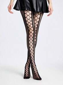 ROMWE Goth Sexy Lady Ripped Fishnet Black Tights - Rỗng màu đen - Xem 2