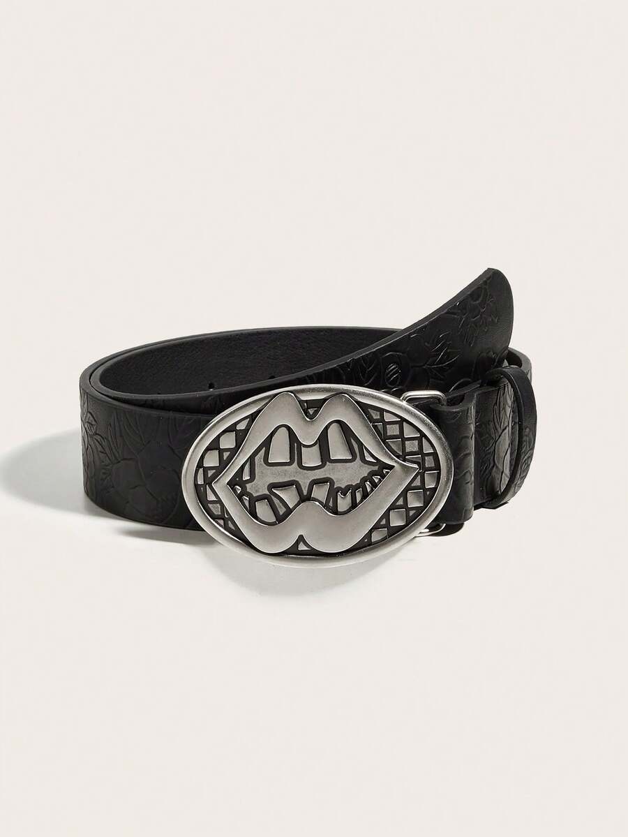 1pc Retro Lip Buckle Belt For Women, Suitable For Daily Wear - Black - View 1