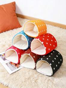 2 piezas Cama de hámster con patrón de fresa, escondite de conejo, nido cálido lavable para mascotas pequeñas con túnel para cobayas, set de accesorios de jaula de escondite para conejos, adecuado para hámsteres, hurones, conejos - Rojo - Ver 5