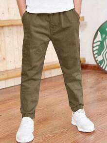 1 Peça Calça Cargo Casual para Meninos Adolescentes com Bolsos, Primavera/Outono - Caramelo - Visão 3