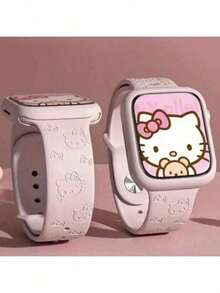 SANRIO 这款三丽鸥智能手表表带适用于38/40/41mm尺寸，刻有卡通Hello Kitty猫咪图案，硅胶材质，可替换表带，2条装。表带孔型以实物为准，为圆形孔。 - 多色 - 查看 10