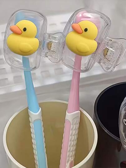 Small Yellow Duck Pattern Toothbrush Holder Portable Combination Set, Suitable For Home And Travel Use, Travel Toothbrush Storage Clip, Protect Your Toothbrush Clean And Care For Your Oral Health,Giving Birthday Gifts To Family And Friends, Valentine's Day, Wedding Season, Souvenirs, Bridesmaid Gifts