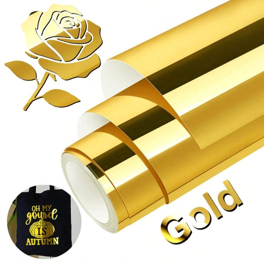 Golden Metallic Foil Heat Transfer Vinyl Roll 25cm X 75cm Gold Iron On Vinyl Vinyl Easy To Cut & DIY Heat Press Design For T-Shirts