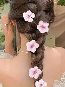 5pcs Peach Blossom Faux Flower Hair Clips, Sweet Design - Baby Pink - View 1