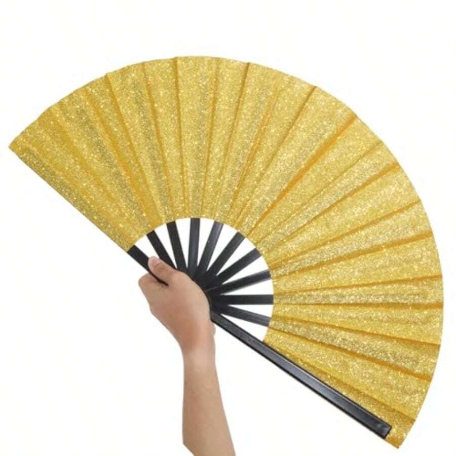 13 Inch Large Foldable Rave Fan Red Glitter Clacking Fans For Line Dancing Boots On The Ground Dance Decoration - Vàng lấp lánh - Xem 1