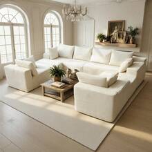 Kelyda Cloud Couch 139" U-Shaped Couch, Oversized 8-Seater Modular Couch, Modern Boneless Cloud Couch, U Shaped Sofa With Movable Chaises, Deep Seat Faux Rabbit Fur Sectional Couches For Living Room, Apartment, No Assembly Required - 米色 - 查看 9