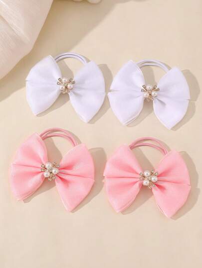 Zestaw gumek do włosów dla dziewcząt z kokardką, perłami i kwiatami, 2/4 sztuki, idealny do codziennej dekoracji