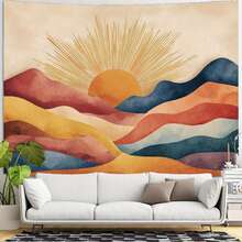 波西米亚曼陀罗日出挂毯，现代布艺挂毯海报，卧室美学墙饰，房间旗帜，房间装饰，挂毯，墙饰，墙面艺术，家居装饰，房间用品，房间旗帜，挂毯 - 1PC - 查看 5