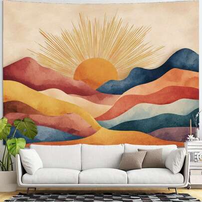 波西米亚曼陀罗日出挂毯，现代布艺挂毯海报，卧室美学墙饰，房间旗帜，房间装饰，挂毯，墙饰，墙面艺术，家居装饰，房间用品，房间旗帜，挂毯