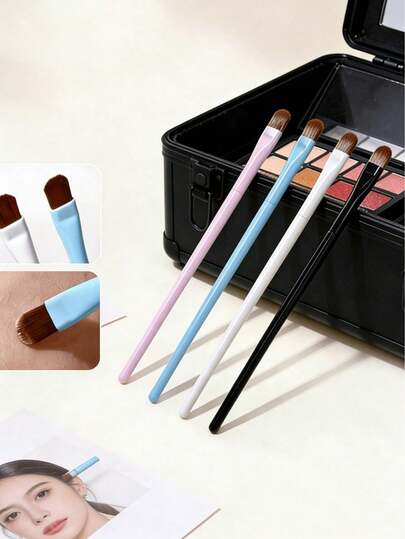 2/4pcs Portable Ultra-Soft Eyebrow Brush, Extended Angle Ultra-Thin Eyeshadow Brush, Gentle Eyeliner Lash & Brow Grooming Comb, Multi-Function Lip Brush Makeup Brushes Set