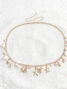 1 chiếc mặt dây chuyền hình sao biển, vỏ sò và ngọc trai kiểu Bohemian mạ vàng, thích hợp cho nữ dự tiệc mùa hè, bãi biển. - Vàng - Xem 6