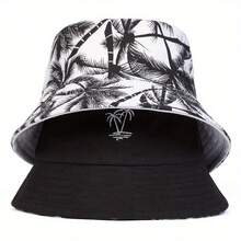 1 Men's Double-Sided Bucket Hat With Embroidered Small Tree Design, Stylish Outdoor Sun Protection, Casual Hat, Suitable For Spring And Autumn Travel, Beach Parties. - màu đen - Xem 4