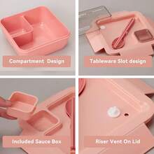 1100ml Adult Bento Lunch Box, Square Meal Prep Container With Utensils And Sauce Compartment, Microwave And Easy To Clean, Suitable For Office, School, Outdoor Hiking - Multicolor - View 4