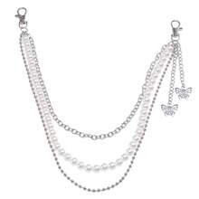 1 pieza Cadena de cintura de perlas multicapa, Cinturón de cadena de mariposa de metal para mujer, Accesorio de cadena corporal de estilo punk de hip hop - Plateado - Ver 9