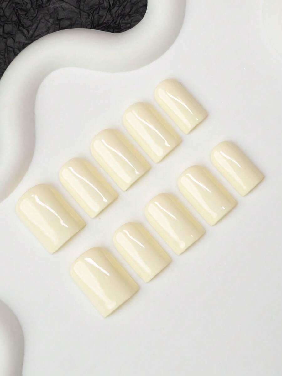 10片方形手工美甲贴纸，Y2K酷炫风格，纯米色设计，手工美甲贴片，适合女性和女孩，闪亮美甲，适合派对、舞蹈、日常佩戴，包含工具包，送给她的绝佳礼物 - 彩色 - 查看 1