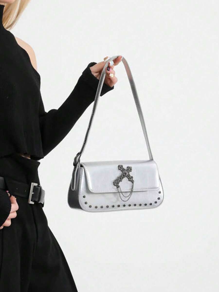 2026 New Fashion Bag, Niche Gothic Style Cross Baguette Bag, Chic Ladies' Handbag, Retro Versatile Underarm Shoulder Bag