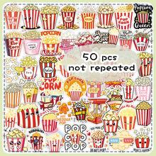 50 piezas de pegatinas de palomitas de maíz con dibujos, pegatinas decorativas de comida de dibujos animados creativas, divertidas y lindas para tabletas, hogar - Multicolor - Ver 8