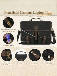 NEWHEY Canvas Messenger Bag Men 17.3 Inch Laptop Bag Waterproof Computer Briefcase Retro Satchel Bag Large Shoulder Bag - Multicolor - View 5