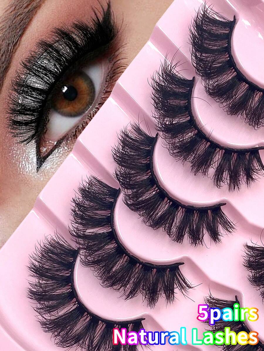ENCHUW 5 Cặp Mi Giả Dày Dài, Dày, Dày Cỡ Lớn, Mi Giả Lông Chồn, Có Thể Tái Sử Dụng, Mi Trang Điểm - lông mi mềm mại - Xem 1
