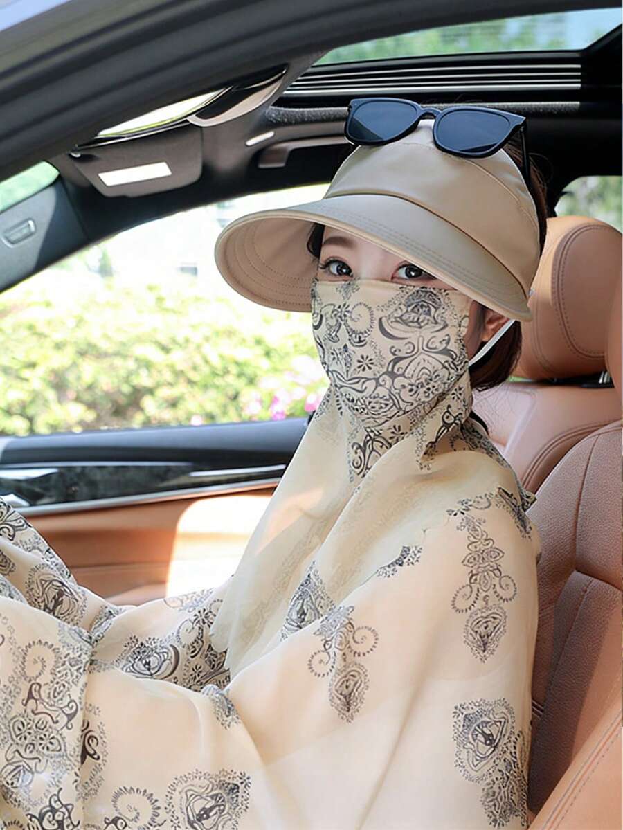 2件套夏季防晒装备 - 遮阳帽 - 防晒雪纺面纱，防紫外线，适用于驾驶、骑行、农耕等活动