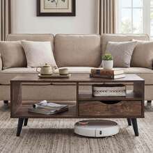 Coffee Table With Storage, Rustic Rectangle Center Table With Drawer & Open Shelves - màu nâu - Xem 4