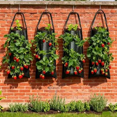 1pc (4-Hole/8-Hole) Wall-Mounted Strawberry Planting Bag, Hanging Flower Planting Bag, Outdoor Planting Bag, Breathable Waterproof Strawberry Planting Bag, Suitable For Balcony And Garden, Reusable Multifunctional Household Fruit & Vegetable Planting Bag, Gardening Decor, Gardening Supplies, Garden, Flower Pot, Outdoor Supplies, Gardening, Vertical Garden, Balcony Decor, Artificial Lawn Balcony, Home Decor, Gift For Her, Gift For Him