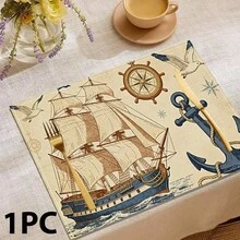 4/6/8 Pcs Set, Nautical Map Placemats, Boat Pattern Party Decor, Linen Dining Table Mats, Washable Printed Coasters, Surface Protection Pads, Ideal Decoration For Holiday Kitchen And Home Gatherings - Multicolor - View 14