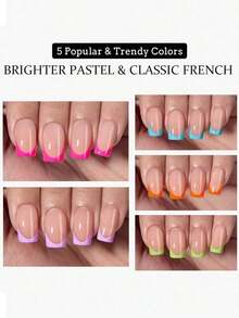 150pcs Short Square French Matte Gel False Nails, Soft Gel Nails, Suitable 15 Different Sizes, Manicure And Nail Salons, Press-On Nails, Nail Art Supplies - 藍色 - 查看 12