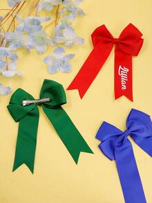 1/2pcs Customized Name Hair Bow White Red Satin Ribbon Hair Clip Elegant Hair Accessory Cheerleading Hair Accessory Wedding Hair Accessory Spring Summer Bright Color - Multicolor - View 2