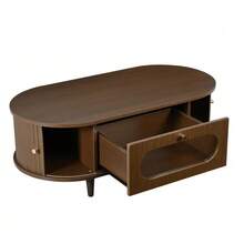 Coffee Table, 100 X 50 X 36 Cm, Walnut Finish. Coffee Table With A Drawer, Console Table With A Roll-Up Door, Side Table, Four-Legged Living Room Table, Walnut Finish. - Brown - View 4