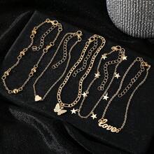 VKME 5 piezas Pulsera de tobillo con estrellas de cinco puntas, mariposas y AMOR de material de cumplimiento metálico - XH92821648 - Ver 3