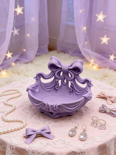 1pc 3D Bow Wavy Edge Jewelry & Cosmetic Storage Tray, Creative Gift Idea For Girlfriend Birthday