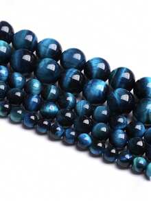 1 hebra de cuentas de ojo de tigre azul de 4 6 8 10 mm, estilo bohemio, piedras preciosas naturales, espaciadores de cuentas sueltas para hacer joyas, pulseras y accesorios DIY para niñas - Azul - Ver 5
