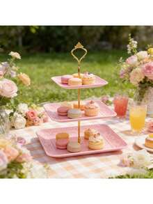 1-Piece 3-Tier Cake Display Rack With Removable Lightweight Plastic Dessert Stand - Elegant Layered Presentation For Birthdays, Parties, Weddings, And Commercial Use. Also Suitable For Camping, Hotels, Cafes, Restaurants, Food Decoration, Event Food Displays, And Holiday Displays, Capable Of Holding Cupcakes, Cakes, Candies, Or Fruit Platters. - Multicolor - View 2