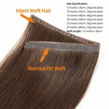 Double Inject XO Hole Weft Human Hair Extensions 16" Invisible Twin Tab Weft Hair Pull Through Micro Hair Natural Straight 40g/pack for Women 7 Colors - S1B - Übersicht 5