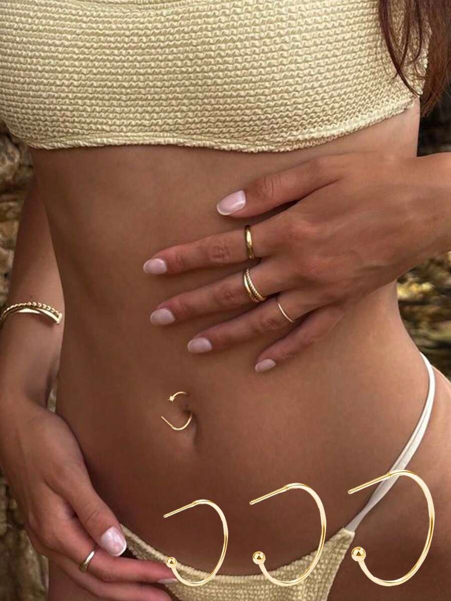 1件装 925纯银极简性感肚脐环（女士款） - 單隻 - 查看 1