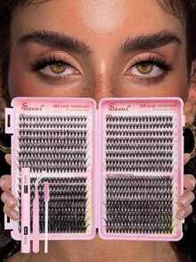640pcs D-Curl Fluffy False Eyelashes Set, Including Dense 3D Segmented Lashes, Glue, Tweezers, Lightweight & Reusable, Large Capacity Personal Lash Kit, Soft & Natural, Create 3D Volumized Eye Makeup, Suitable For DIY At Home, Travel, Daily Commute, Parties, Weddings, Bridal Makeup - Black - View 13