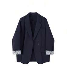 Áo blazer ren tay dài thanh lịch dành cho nữ, kiểu dáng rộng rãi, hai hàng cúc, màu xám đậm, phù hợp cho trang phục đi nghỉ mát mùa xuân. - Màu xanh hải quân - Xem 8