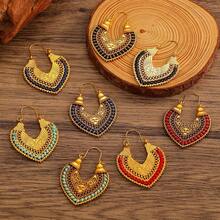 3/4 Pairs Of Fashionable New Vintage Distressed Western-Style Bohemian Hollow Floral Geometric Line Earring Sets Suitable For Women's Daily Wear - 金黃色2 - 查看 3