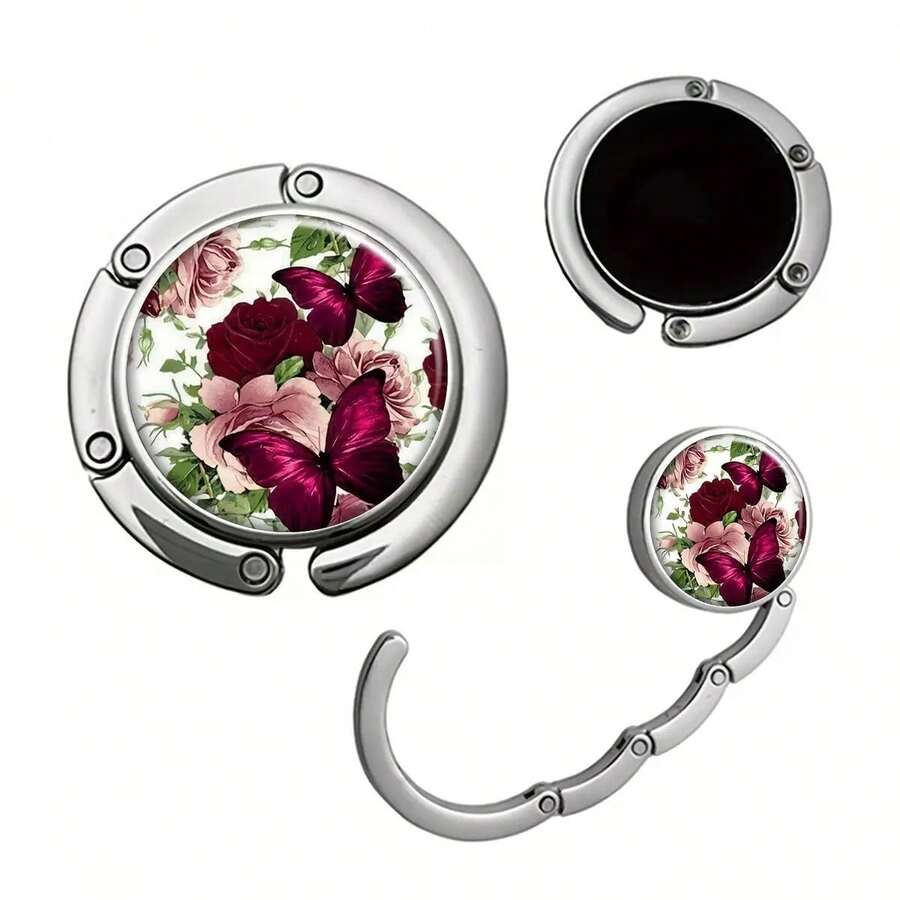 1pc Elegant Rose & Butterfly Pattern Table Wallet Hook - Convenient Hanging Hook - Red - View 1