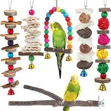 Bird Perch Bird Toys Parakeet ToysBird Cage Accessories Wooden Chew Toys Perch Stand For Parrot Conure Cockatiel Lovebird Parrotlet Budgie Finches And Other Small To Medium Sized Birds - Multicolor - View 7