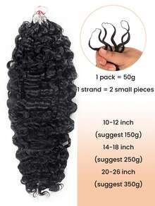 5包/250克缅甸卷曲钩编羽毛辫真人发接发，采用Miracle Knots工艺，缅甸卷曲钩编真人发接发，羽毛线无缝隐形，适合细软发质女性日常使用。 - Natural Black - 查看 3