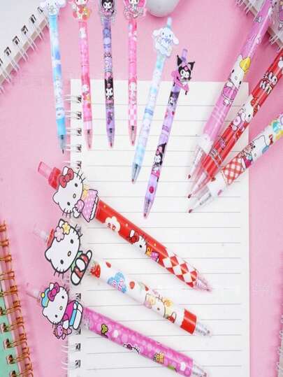 SANRIO 6支装卡通KT猫、蓝狗、粉兔亚克力装饰圆珠笔，书写流畅，创意文具礼品