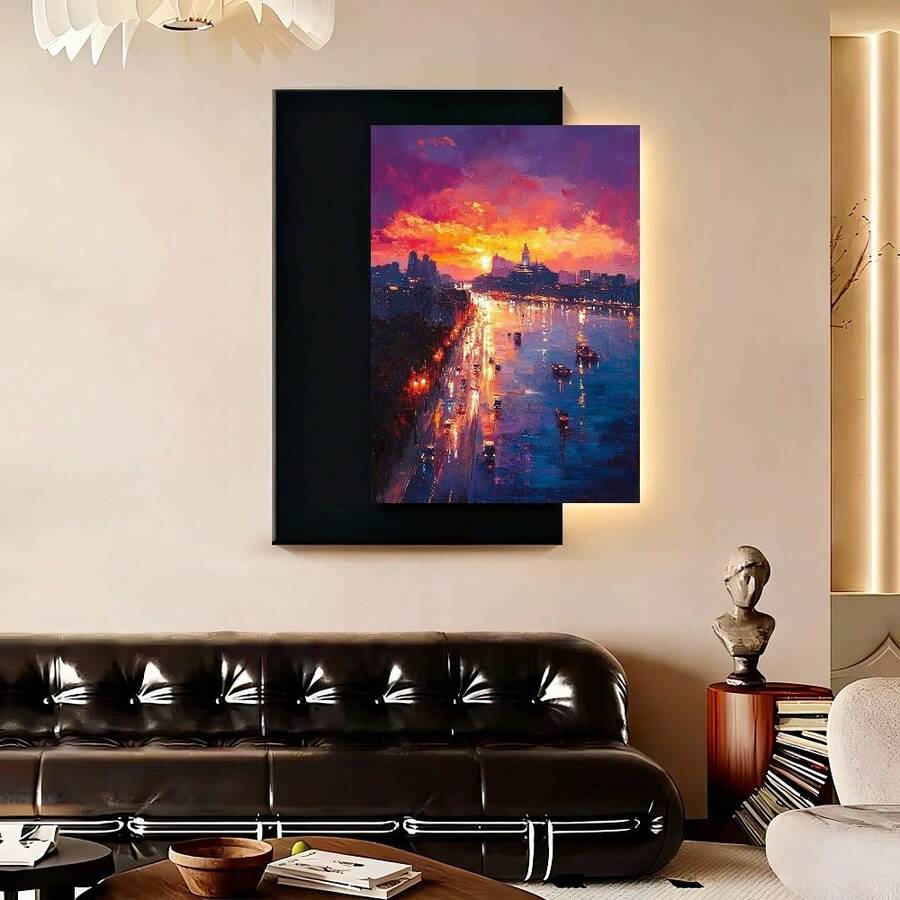 Con marco 1 lámina de paisaje urbano coreano - Póster de arte en lienzo con arquitectura norcoreana y ganchos para colgar, decorado en rojos, morados y dorados - Decoración moderna para oficina o hogar, ideal para amantes de la historia asiática y viajeros - Marco de madera reciclada, acabado texturizado, obra plana 2D - Enmarcado - Ver 1