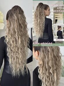 Extensión de cola de caballo con garra, de fibra sintética resistente al calor, de onda de agua, color negro y marrón, de 26 pulgadas de largo, adecuada para uso diario por mujeres y niñas en fiestas - Dark Brown - Ver 10