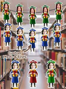 7/14/21pcs Customized Graduation Photo Flower Wreath, Personalized Graduate Face Flag With Name And Gown Color, 3 Color Options Suitable For Graduation Party Decor And Milestone Celebration, Graduation Season, Graduation Party Decoration, Gift For Graduate/College Student/Classmate - Multicolor - View 3