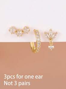 3件套奢华星形锆石穿孔耳环套装，女士18K镀金朋克风耳钉耳环，女士饰品 - 3PCS-GOLD-3# - 查看 2