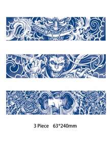 3 张 Kinnepin 草本汁纹身贴纸，半永久性人体彩绘纹身贴纸，男女通用，手臂环图案，防水假纹身，持续 2-5 天，可用于手臂、胸部、腰部、背部和腿部，快速打造持久的身体艺术。 - Blue - 查看 4